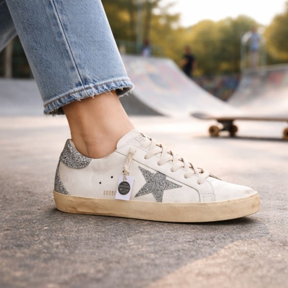 Женские кеды Golden Goose Super-Star With Silver Swarovski Crystal Star And Heel Tab